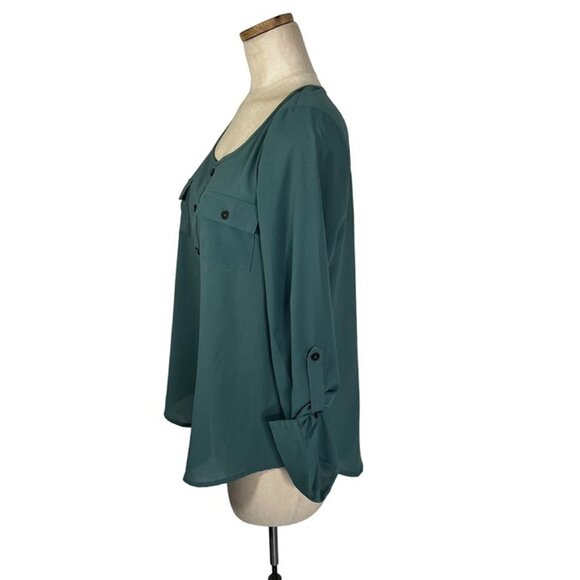 Mine blouse women's M green lightweight flowy long adjustable sleeves - Picture 8 of 9